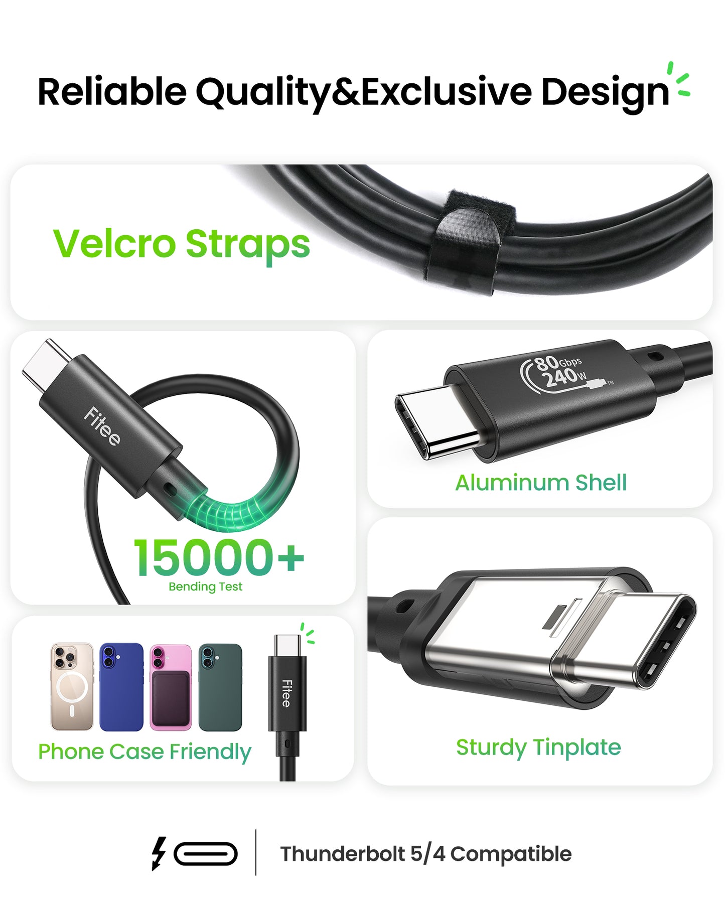Fitee 80Gbp USB4 Cable, Thunderbolt 5/4 Compatible